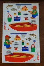 Mrs. Grossman's FISHING themed stickers, bear fishing, boat, tackle box, fish