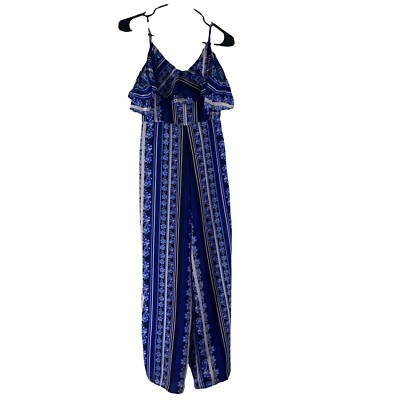 JAPNA Womens Navy Blue Printed Jumpsuit Romper Size S