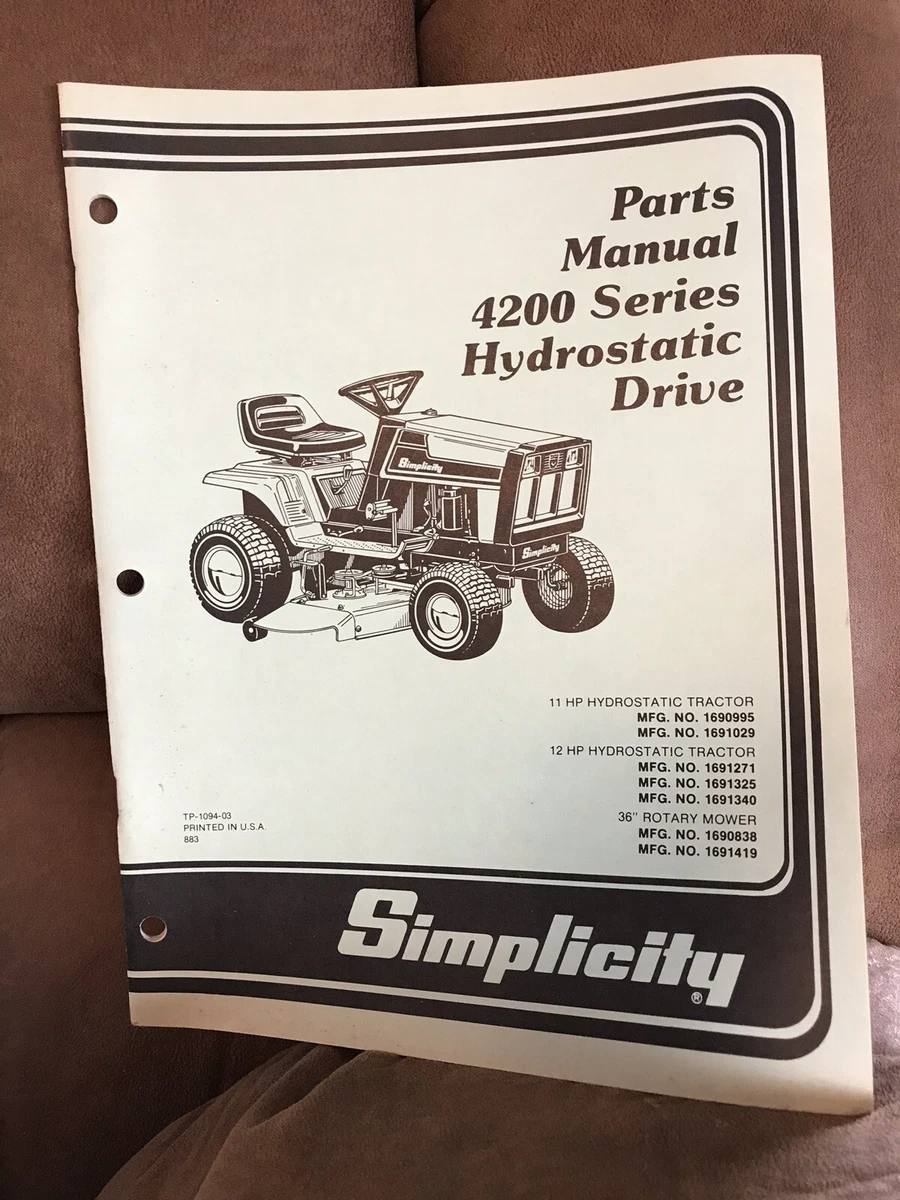 Simplicity Lawn Garden Tractor 4200 Series Hydrostatic Drive Parts