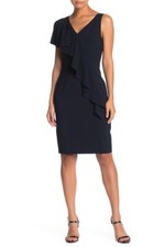 ELIZA J KAILEY RUFFLED V-NECK NAVY SHEATH DRESS sz 6