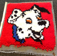 COMPLETED Hook Latch Rug 101 Dalmatians Dog Wall Hanging 14" x 14"