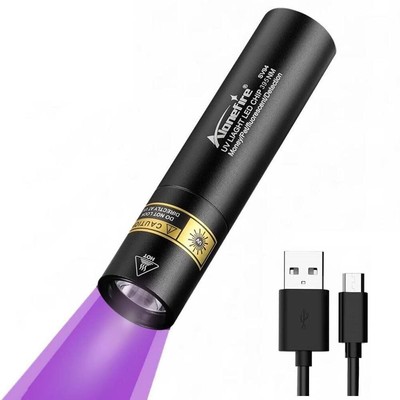 SV94 395nm Small UV Flashlight 3W USB Rechargeable Mini Black Light Money Det...