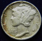 1945-S MERCURY DIME, GRADE IS VF, PRETTY PERIMETER TONING, ORIGINAL