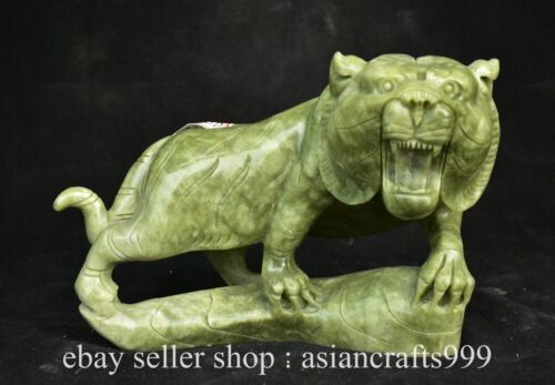 10.4" Chine 100% Sculptures Jade Xiu Naturel 12 Zodiaque Année Statue de Tigre - Photo 1/10