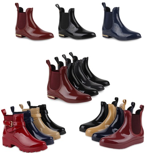 Damen Lack Stiefeletten Gummistiefel Chelsea Boots Schuhe 99491 Gr. 36-41