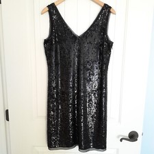 Talbots Women's Sleeveless V-Neck Sequin Tank Sheath Dress Black Size 6