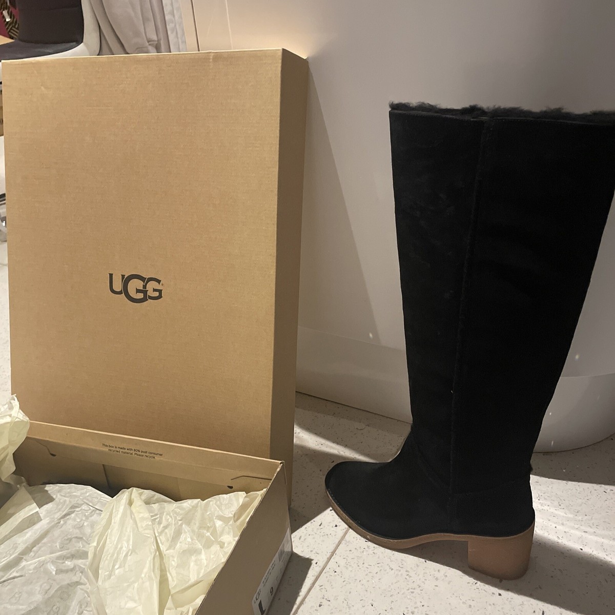UGG® AUSTRALIA KASEN TALL BLACK SUEDE PULL ON BOOTS UK EUR 40