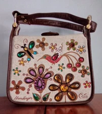 Enid Collins Humdinger Hummingbird Flowers Jeweled Canvas Bag Purse