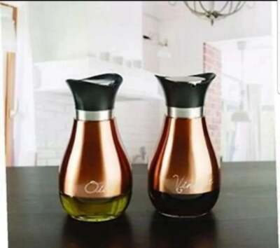 Contempo Oil & Vinegar storage kitchen dining bronze Copper 2PC circleware set 