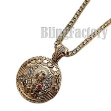 Hip Hop SANTA BARBARA Medal Pendant 18" 1 Row Tennis Choker Chain Necklace