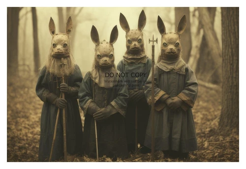 CREEPY HALLOWEEN CHILDREN IN EASTER BUNNY CULT SCARY 4X6 FANTASY PHOTO