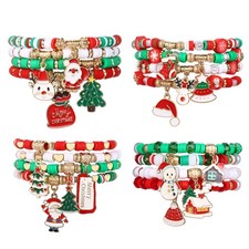 16 Pack Santa Beaded Bracelet Stackable Christmas Tree Charm Elastic Multilayer