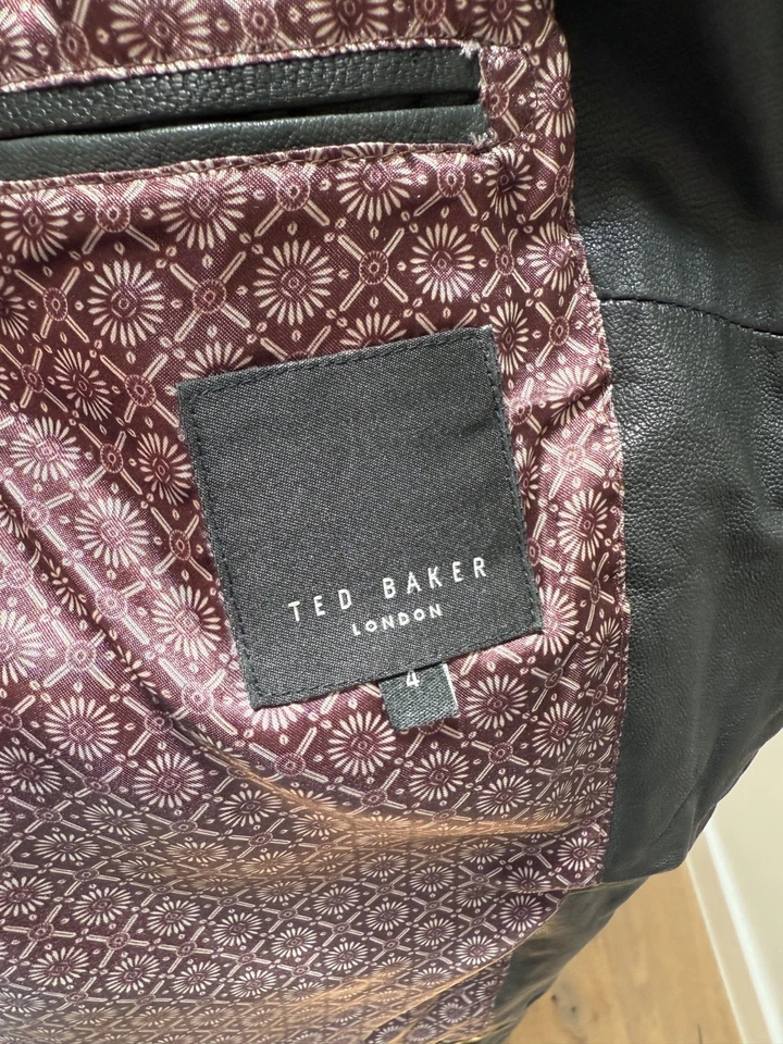 Men's Ted Baker London Black Leather Jacket w/ Shearling Collar Size 4 - Image 3 of 3