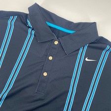 Nike Polo Shirt Mens XL Navy Blue Striped Fit Dry Short Sleeve Golf Athletic NWT