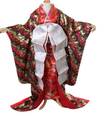 KA-013 Original Japan Geisha Luxus Kimono 5-Teile Cosplay Kostüm rot schwarz