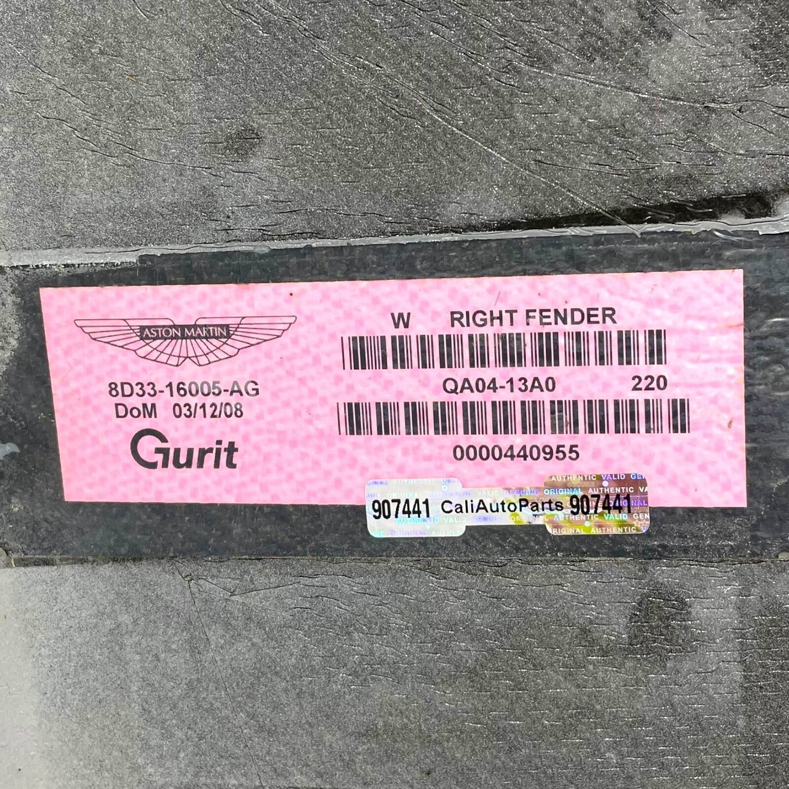 Aston Martin DBS 2007-2012 Front Right Fender P/N 8D3316005AG