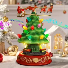 Musical Figurines Christmas Tree Decor with Rotating Train & Rotating Santa Elk