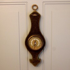 Antique French Velvet Covered Wood Wall  Barometer Thermometer