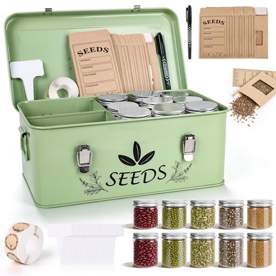 Seed Storage Organizer, Metal Garden Seed Storage Box Kit with 18 Wide-Mouth ...