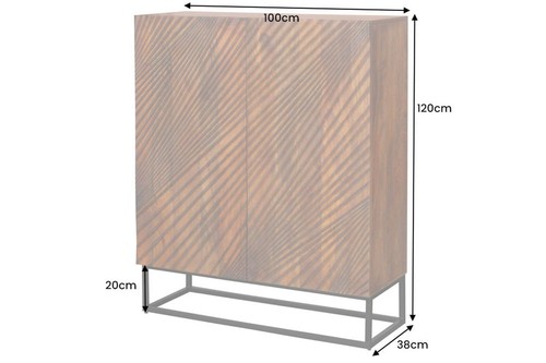 Highboard 100 x 120 cm in Braun Schwarz 3D Muster Mangoholz MDF Metall Sideboard - Bild 8 von 8