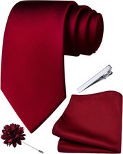3.15"  8Cm  Mens Tie and Lapel Pin Solid Necktie Handkerchief Tie Clip Set for Me