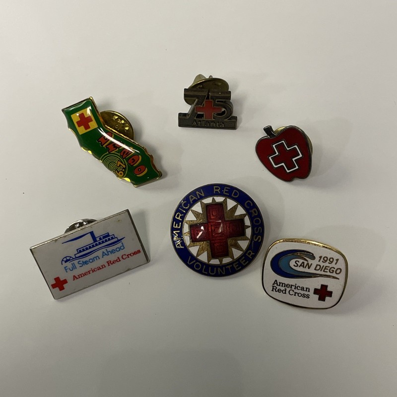 Lot Of 6 Vintage American Red Cross Pins, 1 24k GP
