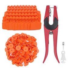 100 Sets Orange Blank Cattle Ear Tag with Applicator Livestock ID Kits