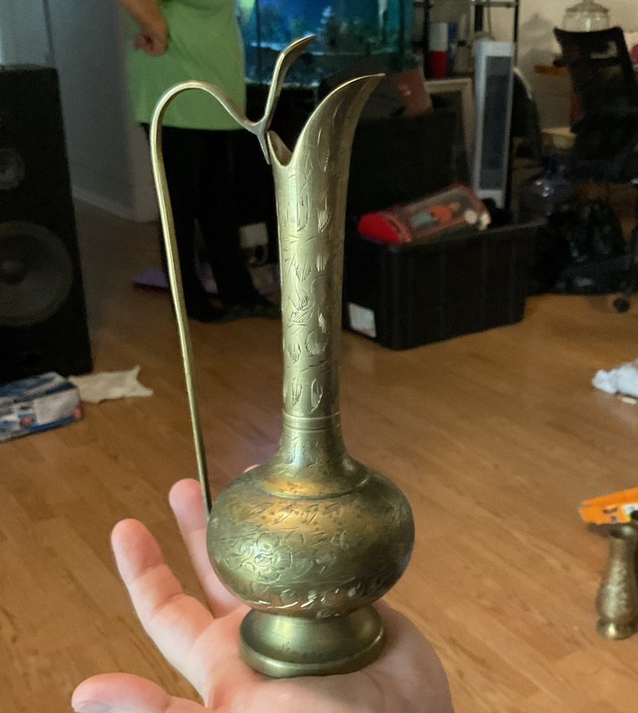 Engraved Brass Ewer Pitcher Jug with Long Spout and Handle