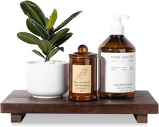 Bathroom Counter Organizer Wood Pedestal Stand Farmhouse Decorative Tray Soap