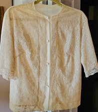 Vintage 60s Vanity Fair Bed Jacket Cream Color Floral Lace Nylon Women's Sz 36