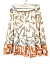 NIC  ZOE Women's Skirt Taupe  Orange Foliage Geometric Pleated Cotton Size 8P