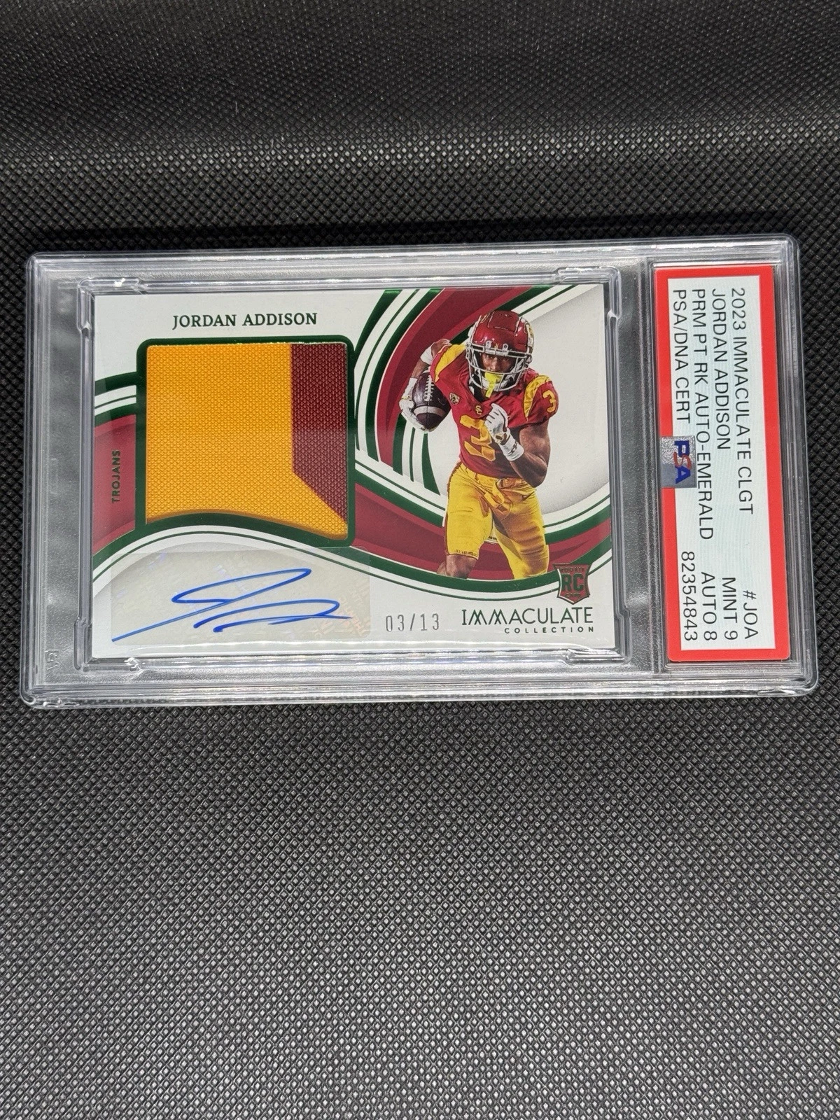 Jordan Addison Panini Immaculate Collection Collegiate Premium Patches Rookie Autographs #JOA Emerald