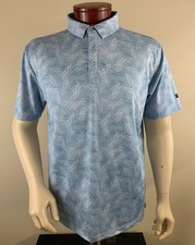 YATTA GOLF Men's Leaf Print Performance Golf Polo Shirt Short Sleeve Blue Size L