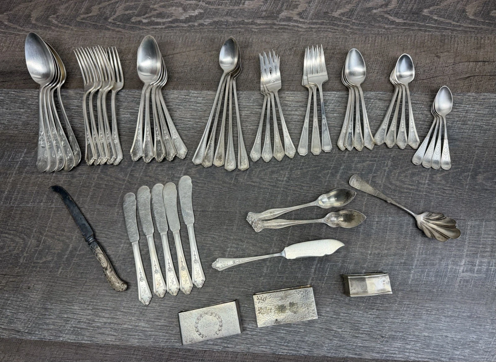 Vintage Silverplate Flatware Lot 53 Pc Rogers Mixed Makers Spoons Forks Serving