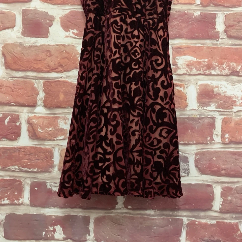 Foreign Exchange Halter Dress Womens S Burgundy Velvet Velour Burnout Evening - Image 4 of 4