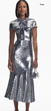 women self portrait silver sequin twist midi dress size US 8