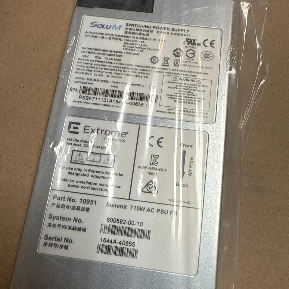 NUEVO Extreme Networks Summit 10951 X460-G2 X450-G2 715W CA FUENTE DE ALIMENTACIÓN FB Foto 2 de 3