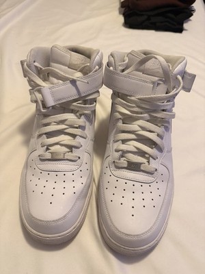 Nike Air Force 1 Mid White Leather Mid Top Lace Up Hook & Loop Strap Men's