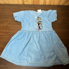 Vintage Mickey  Co Denim Jumper Dress Embroidered Sleeveless No Size Toddler