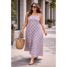 Boden Maxi Dress Womens 16-18R White Pink Blue Print Pockets Garden Party Boho