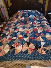 Quilt Dresden Plate Calicos Gingham Handquilted 7 Stitches Per Inch 1870 A Cond