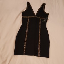 SzM GUESS Los Angeles Black Gold Knit Bodycon Dress Sleeveless Short V-Neck