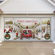 7'x16'Christmas Garage Door Decoration Banner  Merry Christmas Theme Santa &Deer