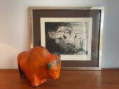 60s RUSCHA   Bull Bison - Germany, Ulm mid century pottery, VULCANO series, mcm