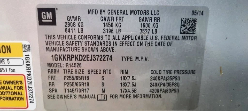 Purificador de aire VIN J 11º dígito limitado compatible con 12-17 ACADIA 4162695 Foto 2 de 4