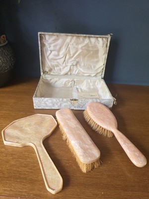 Vintage 1939 Rosa Schminktisch Schminktisch Set Spiegelbürsten Original Etui