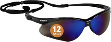 V30 Nemesis Safety Glasses 14481 ,Blue Lenses W/ Mirror coating Black Frame