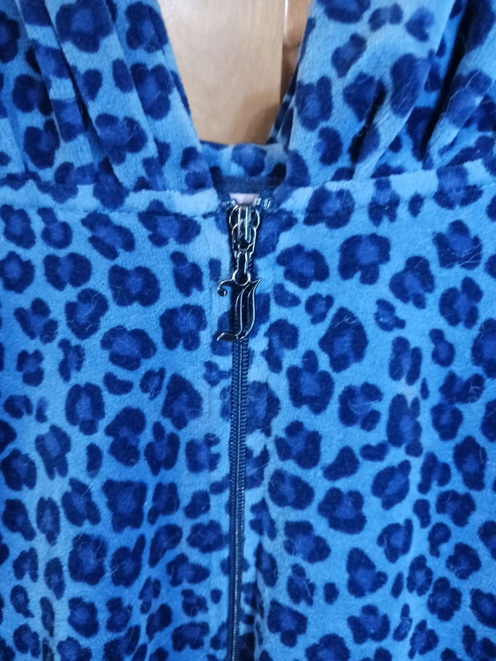 Vintage Y2K Juicy Couture Velour Leopard Tracksuit Hoodie Blue LARGE - Image 2 of 4
