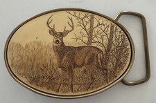 Vintage Barlow Belt Buckle Deer Stag Elk Buck Hunt Hunting Solid Brass 1983 USA