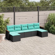  Patio Sofa Set Black, Blue PE rattan, powder-coated steel Large